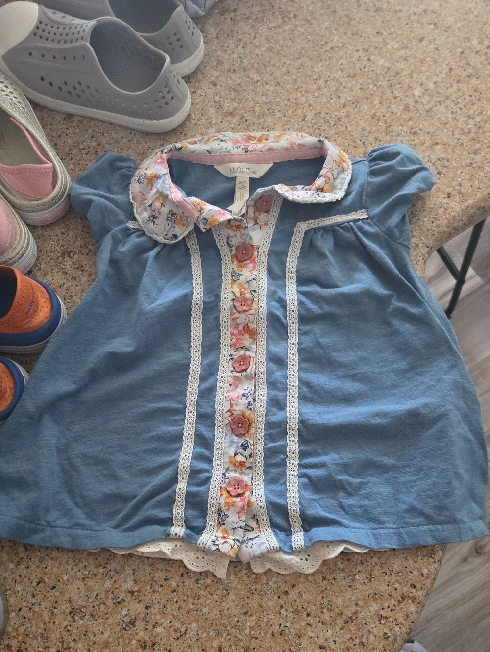 Matilda Jane Heart To Heart. Blue Floral-Trim Girls' Short Sleeve Top